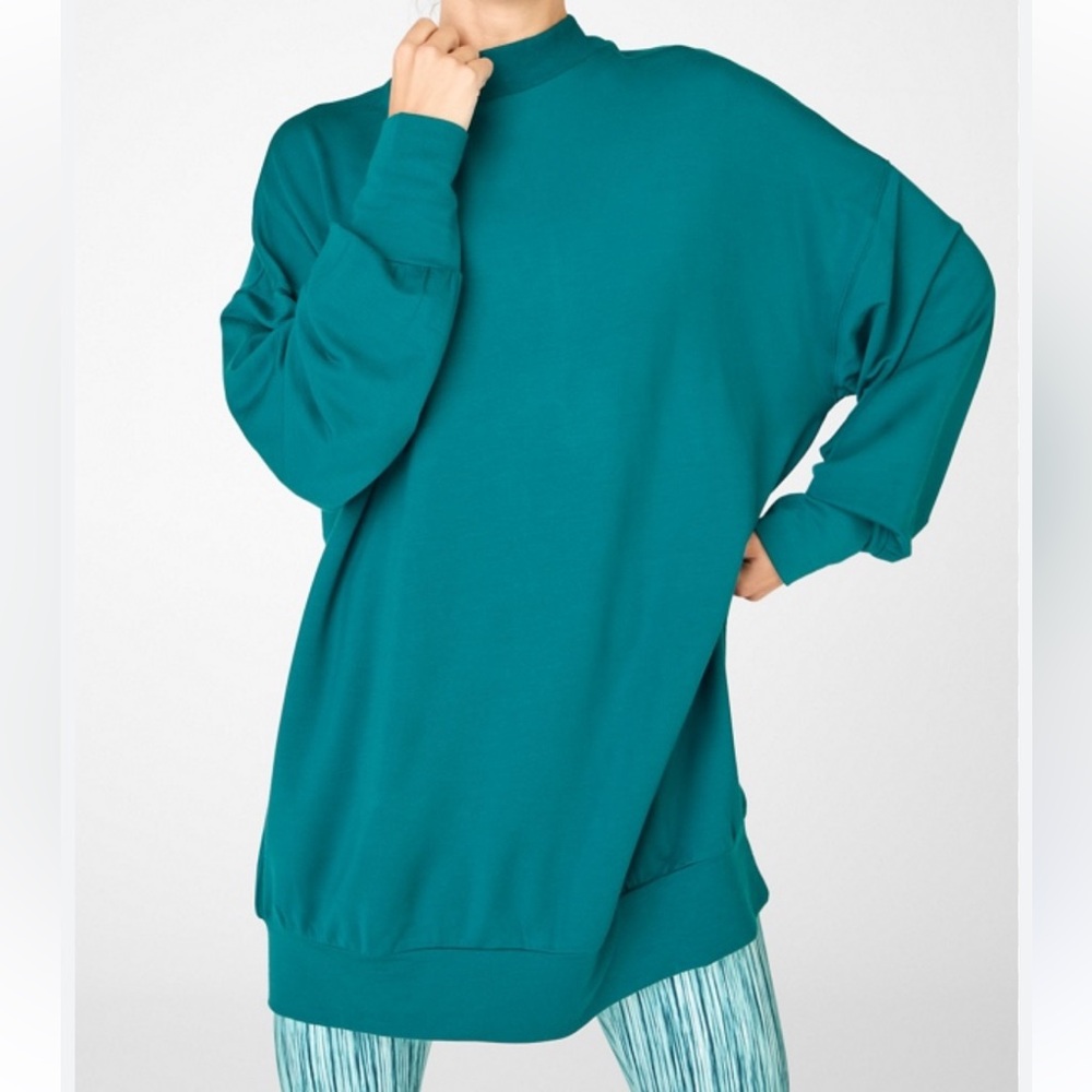 Fabletics Jody mock neck pullover turquoise small